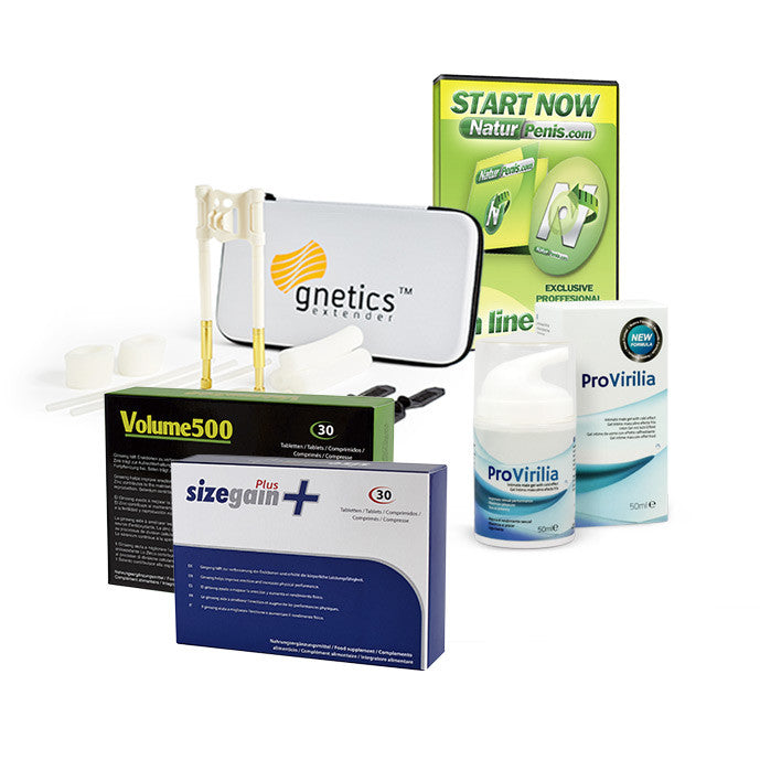 Gnetics Extender penis extender + Plus male enhancement capsules + Provirilia intimate gel cooling effect + Volume500 capsules to increase semen volume
