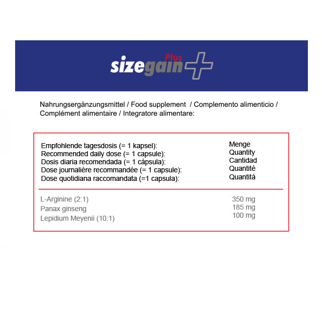 SizeGain Plus nouvelle formule, gélules pour améliorer la virilité et la puissance sexuelle