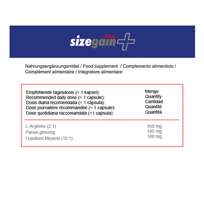SizeGain Plus nouvelle formule, gélules pour améliorer la virilité et la puissance sexuelle