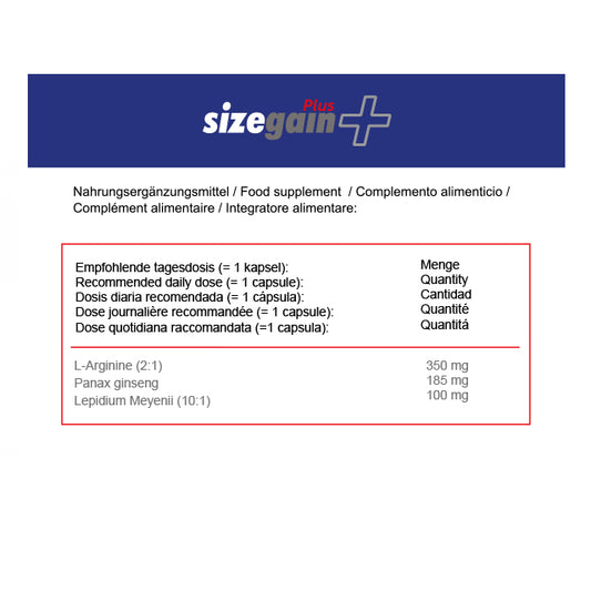 Uusi Sizegain Plus, parannettu kaava viriliteettiin ja seksuaaliseen suorituskykyyn.